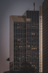 Urban cityscape at sunset with modern architecture and skyline