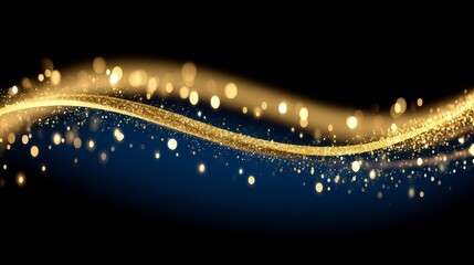 Glittering Gold Wave  Dark Blue Background  Abstract Sparkle  Luxury Design  Festive  Eleg