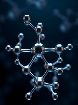 A digital model of a molecule, showing its atoms and chemical bonds.
