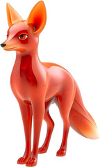 A refined fire opal fox sculpture with smooth curves and sharp tail, poised alertly. 