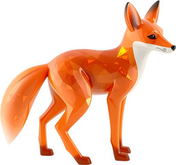 A refined fire opal fox sculpture with smooth curves and sharp tail, poised alertly. 