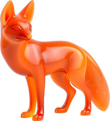 A refined fire opal fox sculpture with smooth curves and sharp tail, poised alertly. 