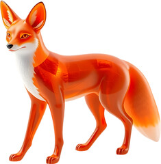 A refined fire opal fox sculpture with smooth curves and sharp tail, poised alertly. 