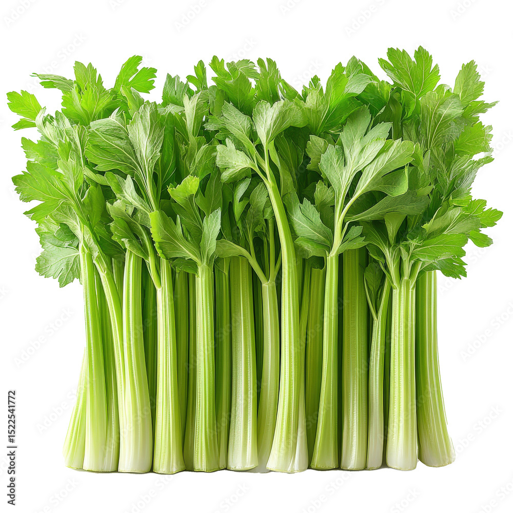 Poster fresh green celery stalks with vibrant leaves are neatly arranged, showcasing their crisp texture an