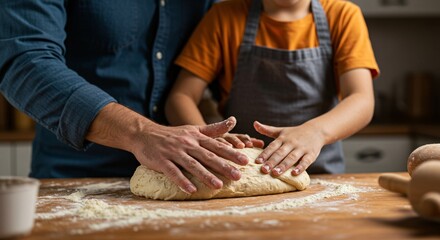 Father and Son Baking Together A heartwarming image of family bonding over bread making