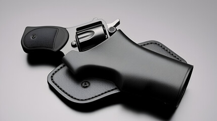 revolver in a leather black holster isolated