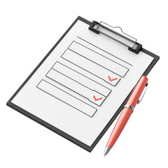 Checklist Clipboard with Pen for Task Management Planning Project Tracking on transparent background