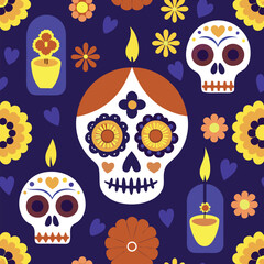 Halloween pattern with pumpkins and candy seamless vector