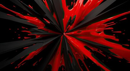 Abstract Composition Showing Dynamic Explosion with Red Paint Splash on Dark Black Background