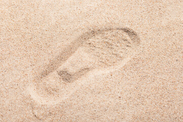 Detailed view of a single footprint imprinted in fine sand
