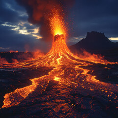Fototapeta premium Volcano erupting ash and smoke.