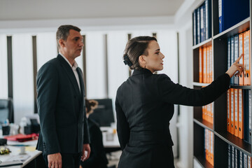 Multigenerational business colleagues working together in an organized office environment