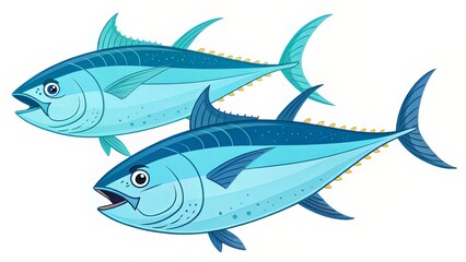 Obraz premium Flat Vector Scene of Tuna School and Fishing Boat in Ocean