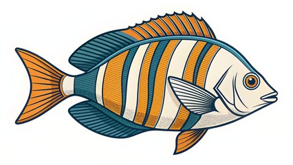A symmetrical fish icon with bold striping and balanced dorsal pattern, ideal for embroidery or patches.