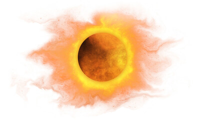 The Sun and the Solar Storm. Transparent background illustration drawn on a tablet, and is a graphic object used in astronomy.
