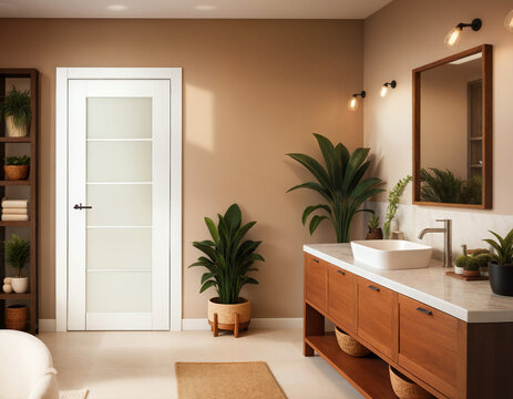 modern bathroom interior with frecnh door