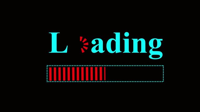Loading progress bar downloading bar loading screen pix elated progress animation. Status bar, processing from 0 to 100 transfer on black background.