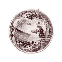 Trendy halftone collage of a mirror disco ball cut out an old newspaper. Isolated vector illustration grayscale retro sticker with Bitmap and Dots texture. Vintage aesthetic, 80s - 90s vibe, nostalgic
