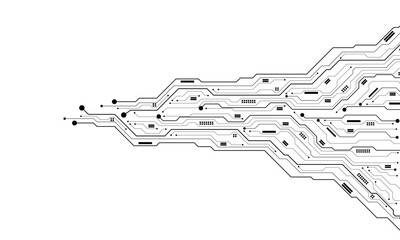 Abstract black circuit board technology connected lines electronics elements computer motherboard chip processor semiconductor digital on white background vector