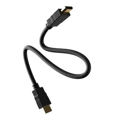 Black twisted HDMI cable isolated. Wavy bent HDMI plug 3D rendering
