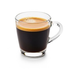 Espresso coffee in glass cup. Isolated on white background