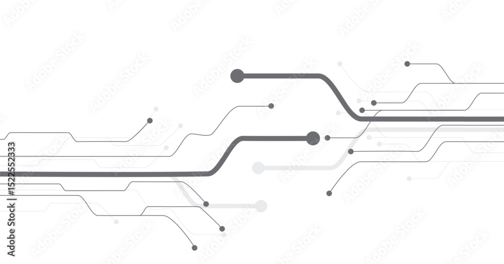 Fototapete Abstract Futuristic Technology grey lines circuit cyber. High-tech circuit board connection system.Vector abstract technology on a white background.