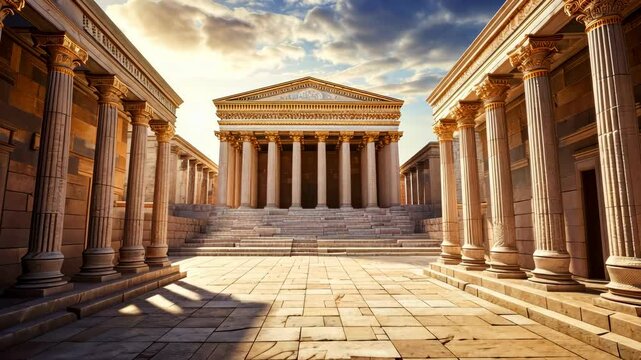 Majestic Temple courtyard in the Roman Empire during Christs era