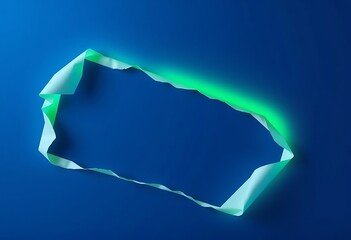 Torn paper with a green glowing edge on a blue background