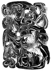 Abstract Monochrome Waves. Dynamic black and white abstract design with swirling patterns