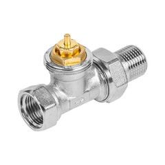 Closeup of a metal pipe fitting on a white background