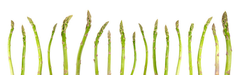 Fresh green asparagus shoots pattern, top view. Isolated over white. Food background asparagus flat lay pattern © Piotrek