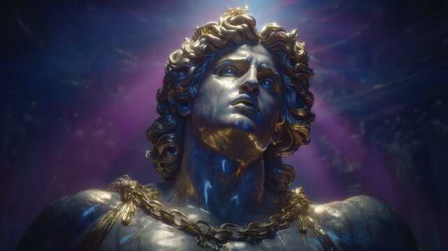Dramatic Golden Marble Statue in Grand Hall  Cinematic Lighting  Art  Sculpture  Ancient