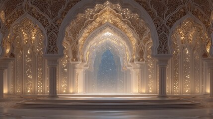 Fototapeta premium Sunlit Moorish Palace Hallway Elegant Architecture Ornate Design Cinematic Lighting