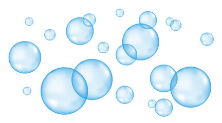 Blue bubbles flying in air or under water.