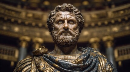 Dramatic Roman Bust Sculpture  Gallery Interior  Ancient Art  History  Museum