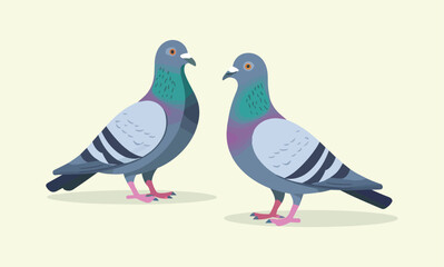 Fototapeta premium Two Pigeons Facing Each Other A Charming Vector Illustration