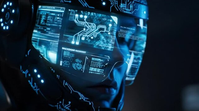 Futuristic Neural Interface Helmet with Pulsing HUD and Real-Time Data Injection