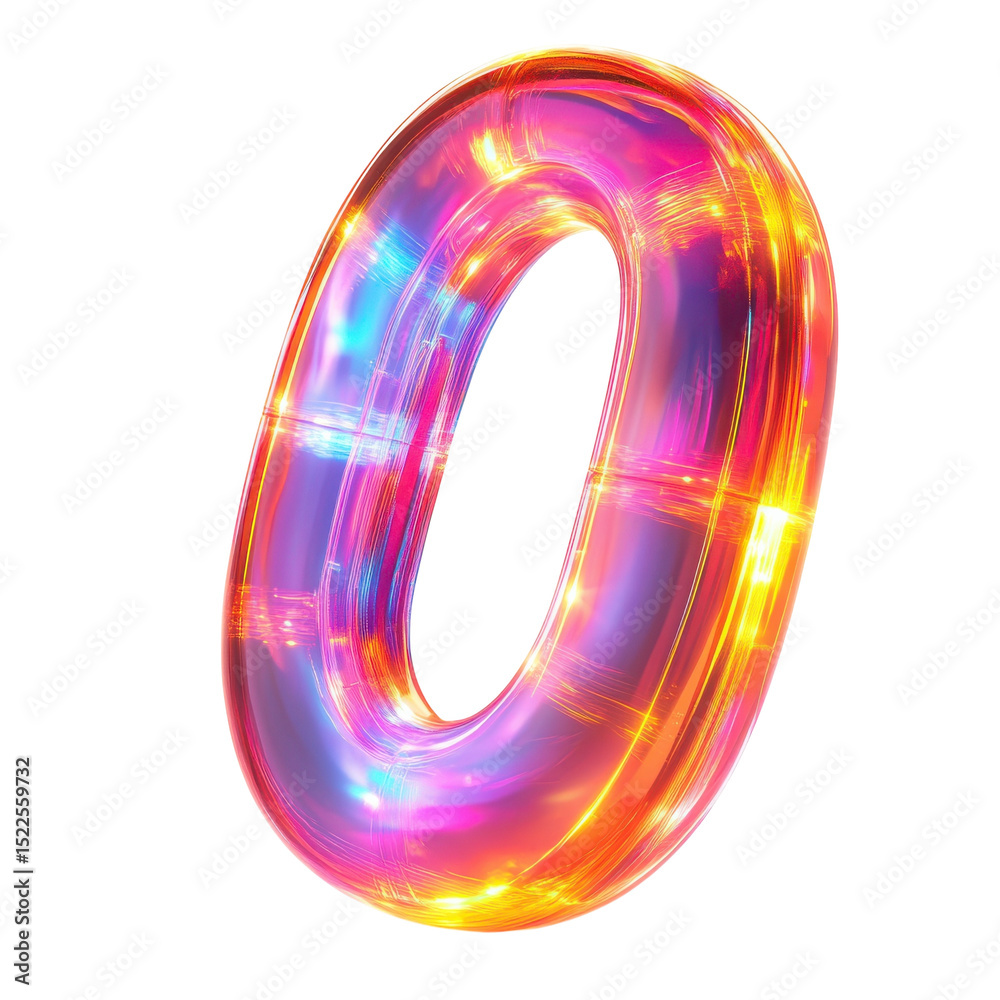 Poster luminous zero a digitally rendered holographic number sparking with on transparent background
