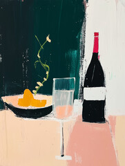 wine bottle and glass still life oil painting