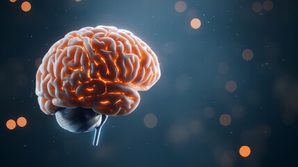 Symbolic brain surrounded by glowing light, mental health awareness theme, copy space