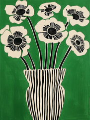green flowers in a vase painting