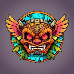Vibrant Tribal Mask with Wings