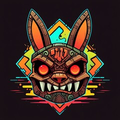 Tribal Rabbit Mask: Vibrant Digital Artwork