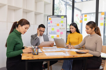Group of business people working together with dashboard analysis and data management in conference room, Corporate business and dashboard to presentation concept.