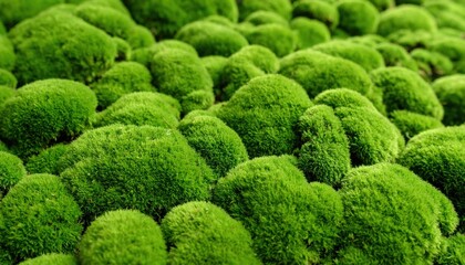 Close-up view of a dense field of vibrant green moss clumps