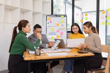 Group of business people working together with dashboard analysis and data management in conference room, Corporate business and dashboard to presentation concept.