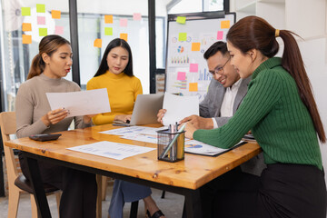 Group of business people working together with dashboard analysis and data management in conference room, Corporate business and dashboard to presentation concept.