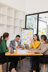 Group of business people working together with dashboard analysis and data management in conference room, Corporate business and dashboard to presentation concept.