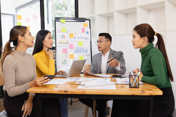 Group of business people working together with dashboard analysis and data management in conference room, Corporate business and dashboard to presentation concept.