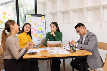 Group of business people working together with dashboard analysis and data management in conference room, Corporate business and dashboard to presentation concept.